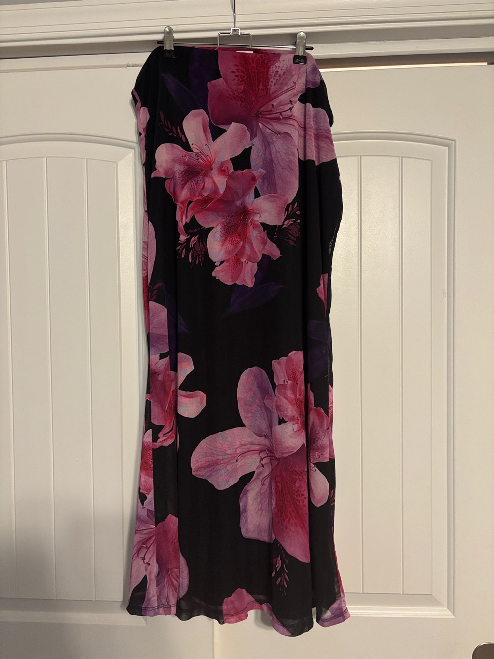 No Boundaries Black Maxi Skirt with Pink Floral Design